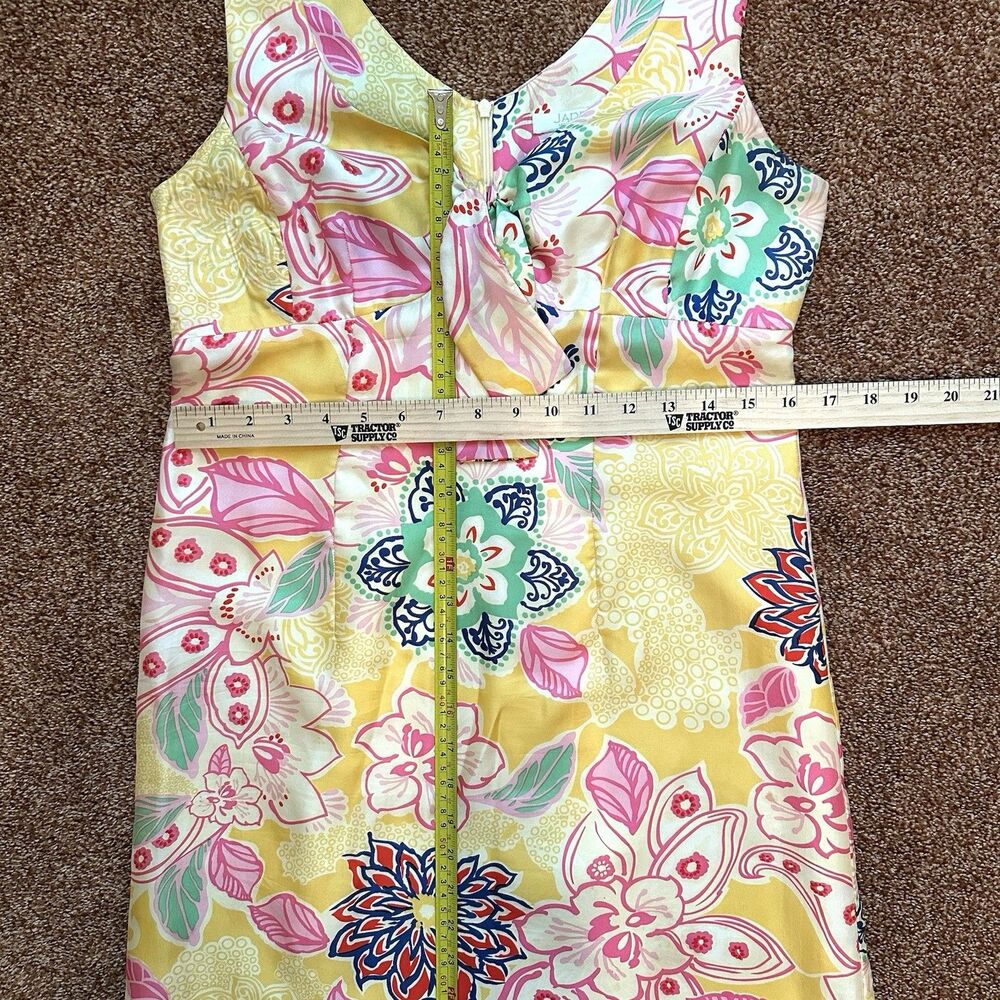 Silk Jade Melody Tam Dress 6 Midi Sleeveless Floral Vibrant Yellow Pastel Bright - Picture 7 of 8